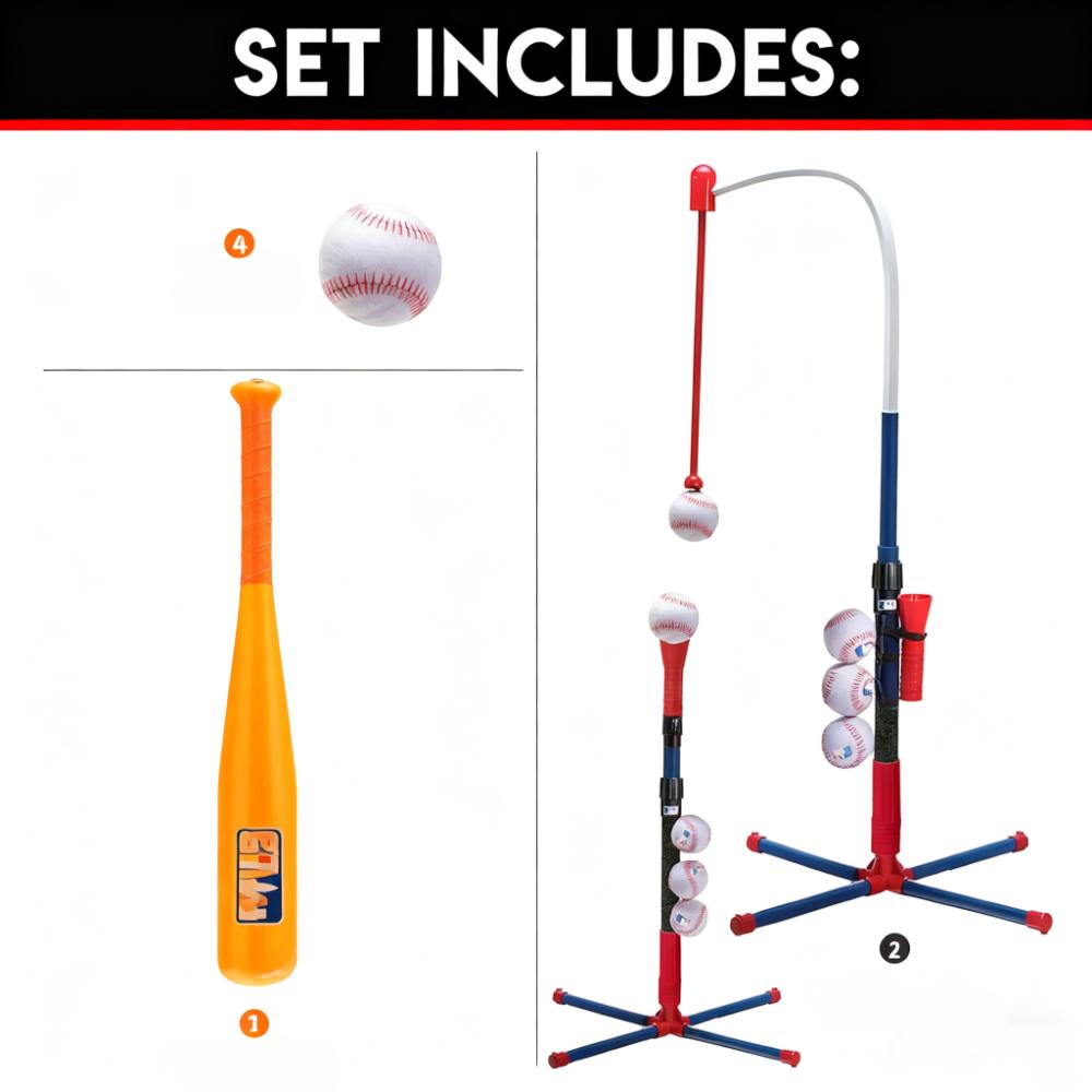 Kids Baseball Training Set - Hanging/Traditional 2-in-1 Tee, Age 3+, with Bat & Balls, Full-Stage Hitting Practice