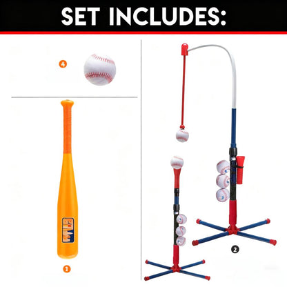 Kids Baseball Training Set - Hanging/Traditional 2-in-1 Tee, Age 3+, with Bat & Balls, Full-Stage Hitting Practice