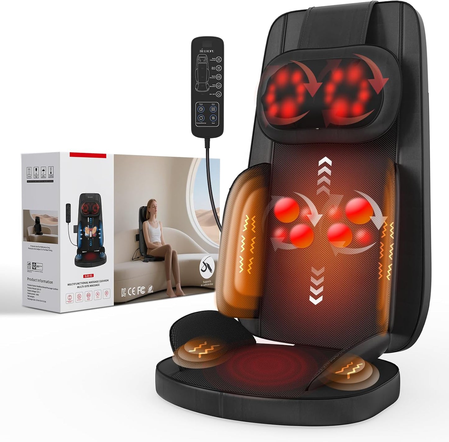 4D Shiatsu Back Massager with Heat - Deep Tissue Kneading for Neck & Shoulder Pain Relief