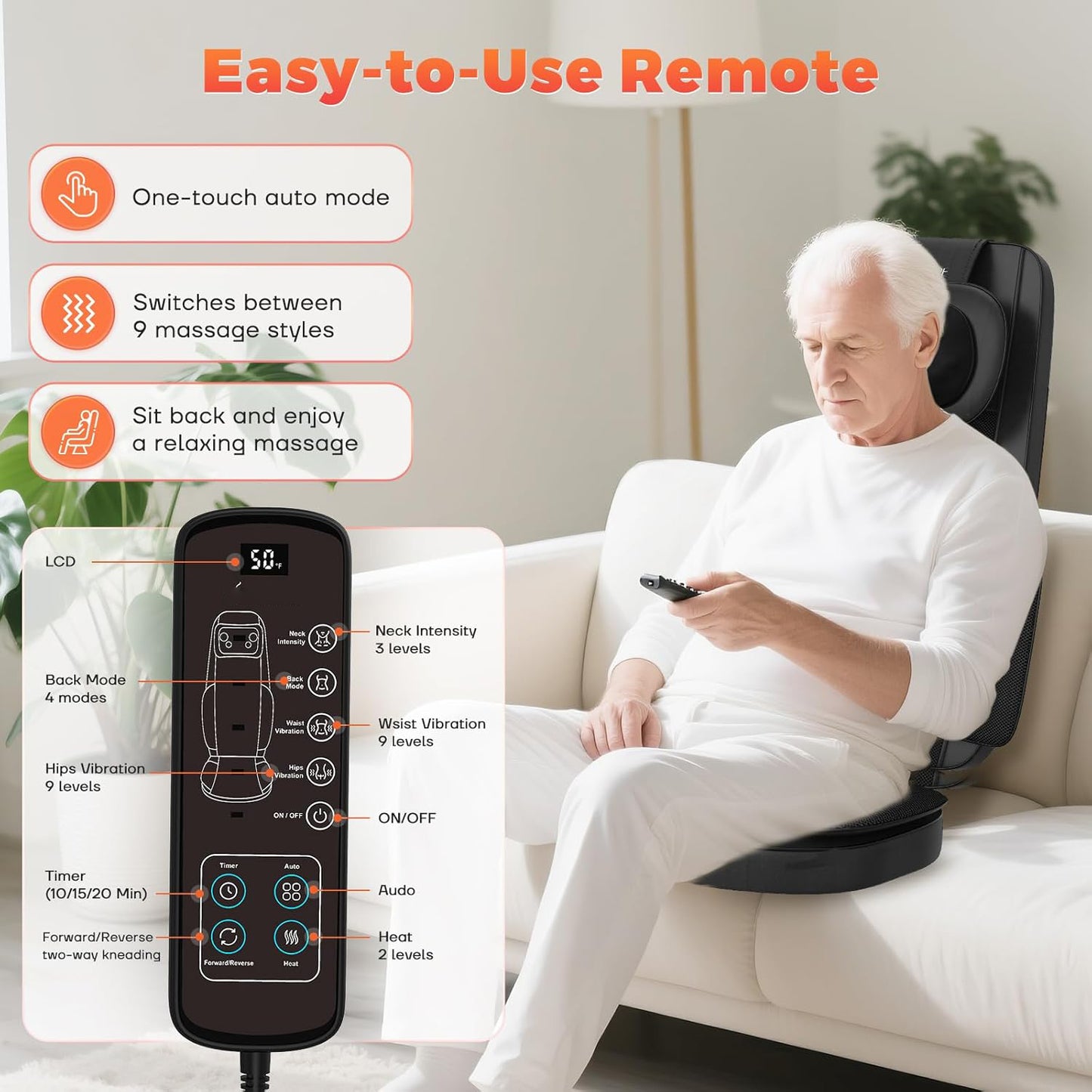 4D Shiatsu Back Massager with Heat - Deep Tissue Kneading for Neck & Shoulder Pain Relief