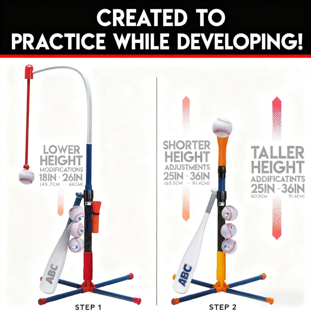 Kids Baseball Training Set - Hanging/Traditional 2-in-1 Tee, Age 3+, with Bat & Balls, Full-Stage Hitting Practice
