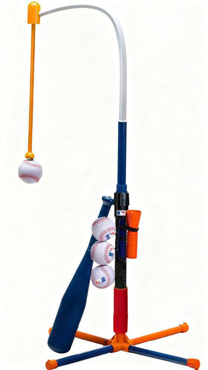 Kids Baseball Training Set - Hanging/Traditional 2-in-1 Tee, Age 3+, with Bat & Balls, Full-Stage Hitting Practice